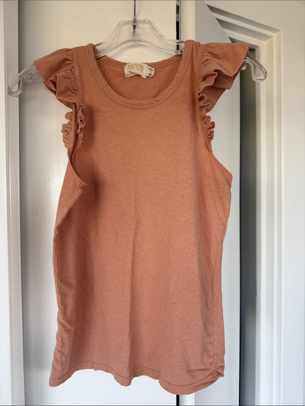 Nation LTD Ruffle Sleeve Tank Top in Warm Terracotta